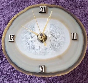 Clock Agate Quartz Geode Vintage Slice Polished Stone Clock,works Very Good - Picture 1 of 7