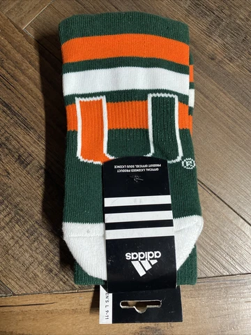 University of Miami Hurricanes GREEN W/ STRIPES THE "U" Socks MEN'S LARGE 9-11 Cover