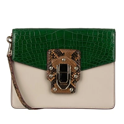 Bolso sin asas DOLCE & GABBANA Croco Serpiente Cuero de becerro LUCIA Gris Marrón Verde 11010 Foto 1 de 4