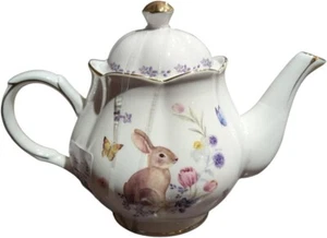 Ceramic Easter Rabbit Bunny Tea Pot Fine Porcelain 9 x 7 Inches 3 Cup Teapot - Picture 1 of 2