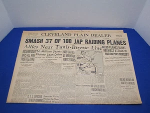Cleveland Plain Dealer Zeitung Schlagzeile WWII Apr 13,1943 Smash Jap Planes NP2 - Bild 1 von 1