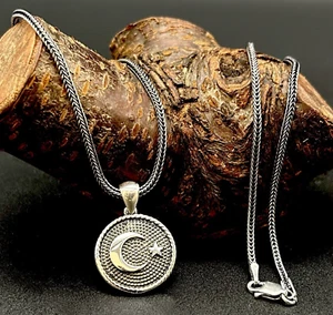 AY YILDIZ + 55 cm Collar Plata 925 Gümüs Turk Bayrak Türkiye Göktürk OSMANLI - Imagen 1 de 4