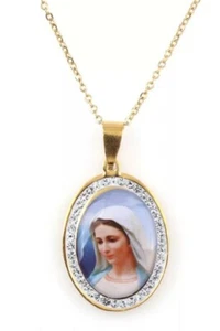 Virgin mary Crystal Necklace gold plated madonna catholic our lady +free box 915 - Picture 1 of 3