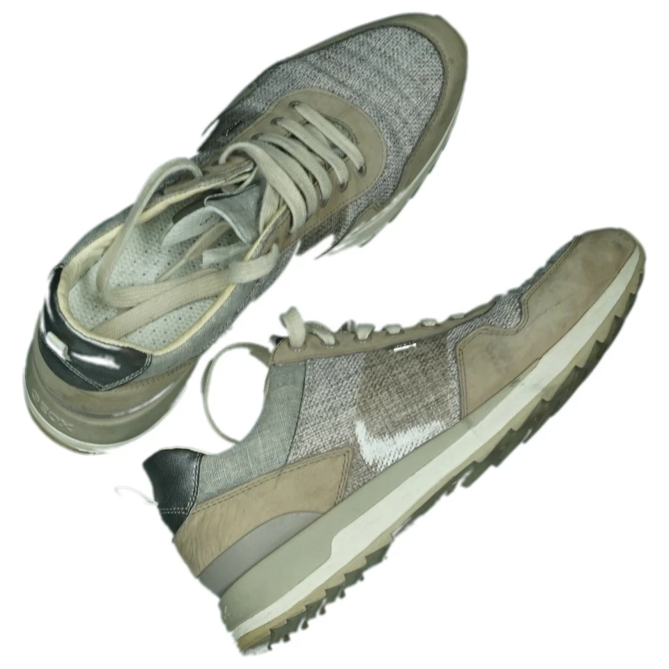 Geox Amphibiox Damas Zapatos Informales Entrenadores Talla 41 Beige Cómodos Cuero Trapo Mezcla Foto 1 de 2