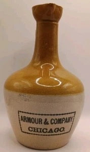 Antique Armour & Co Stoneware Beef Extract & Tea Jug/Bottle Chicago Yellowware - Picture 1 of 13