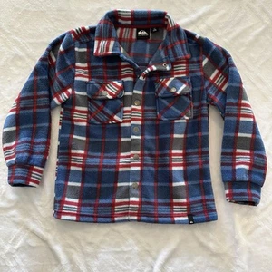 Quiksilver Boy's XS 5/6 Fleece Shirt Jacket Pockets Snap Blue Red Gray Plaid - Picture 1 of 9