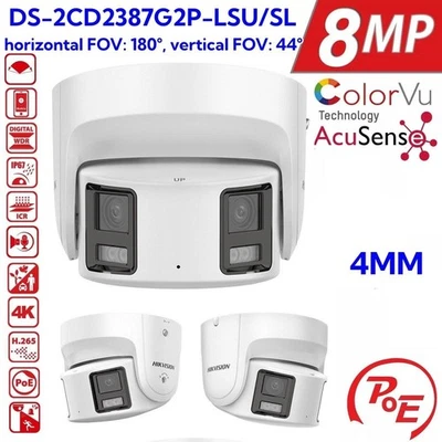 Turret 4k 8MP DS-2CD2387G2P-LSU/SL Dual lens Panoramic ColorVu 4mm IP Camera - Image 1 of 4