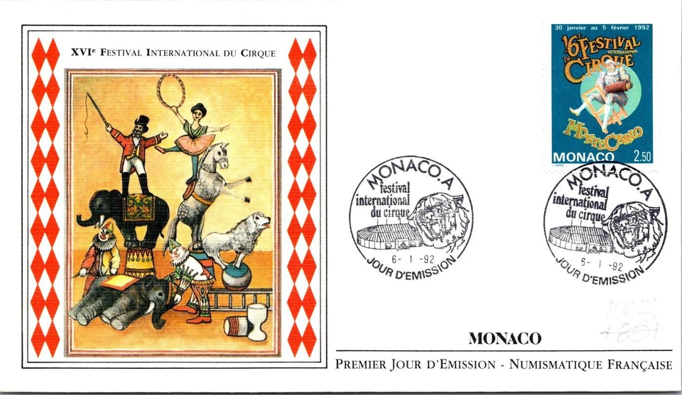 Monaco SC#  FDC 1992 XVI International Circus Festival - A03019 - Image 1 of 2