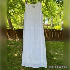 Vintage weißes Maxikleid mit Ösen 8 Krepp Chiffon zierlich Braut Landhaus kokett Y2K - Bild 1 von 14