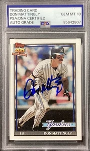 Don Mattingly Signed 1991 Topps #100 Baseball Card Yankees Autograph PSA/DNA 10 - Picture 1 of 2