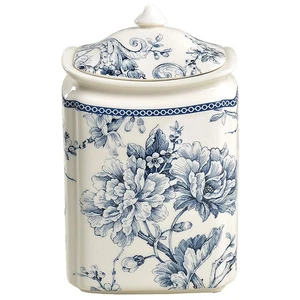 222 Fifth Adelaide Blue and White Medium Canister & Lid 10081343 - Picture 1 of 1