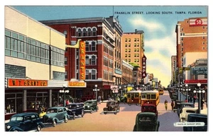 TAMPA, FLORIDA - BUSY FRANKLIN STREET - VINTAGE LINEN POSTCARD - Imagen 1 de 2