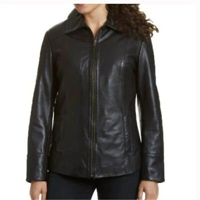 WORTHINGTON Black Genuine Leather Jacket Size Small Black Lining Zipper pockets. - Image 1 of 4