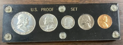 1952 Silver Proof Set of 5 Coins in Black Capital Plastic Holder Cover