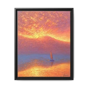 Serene Sunset Canvas Art, Framed Wall Decor, Ideal for Home Decoration, Nautical - Picture 1 of 10