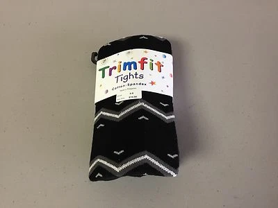 NWT Girl's Trimfit Cotton/Spandex Tights Size 6-8 Black w/ Design #127R Foto 1 de 2