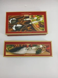 (Lot Of 2) Spode Portmeirion Christmas Tree Cake Slicer Salad Servers Porcelain  - Picture 1 of 10