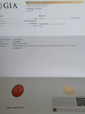 GIA Certified 15.40Ct Natural Orange Maxican Opal Oval Shape Gemstone See Video! - Image 1 of 3