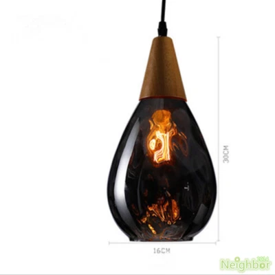 Lámpara Colgante Gota de Lluvia Vintage Vidrio Led Luz de Techo Restaurante Lámpara de Madera Foto 1 de 4