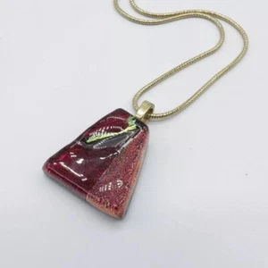 Red Dichroic Glass Trapezoid Pendant Necklace Boho Gold Tone Snake Chain 18" - Picture 1 of 15