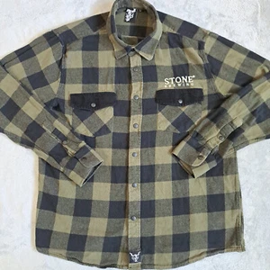 Stone Brewing Flannel Shirt Green Black Jacket Snaps Logo Large - Bild 1 von 9