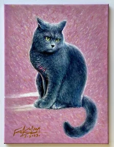 British shorthair Cat Original Oil Painting On Canvas Impressionism 12”x16” - Picture 1 of 13