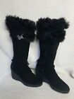 COACH Genuine Suede & Fur  Wedge Boots Knee High Black Made in Italy - Size 10B
