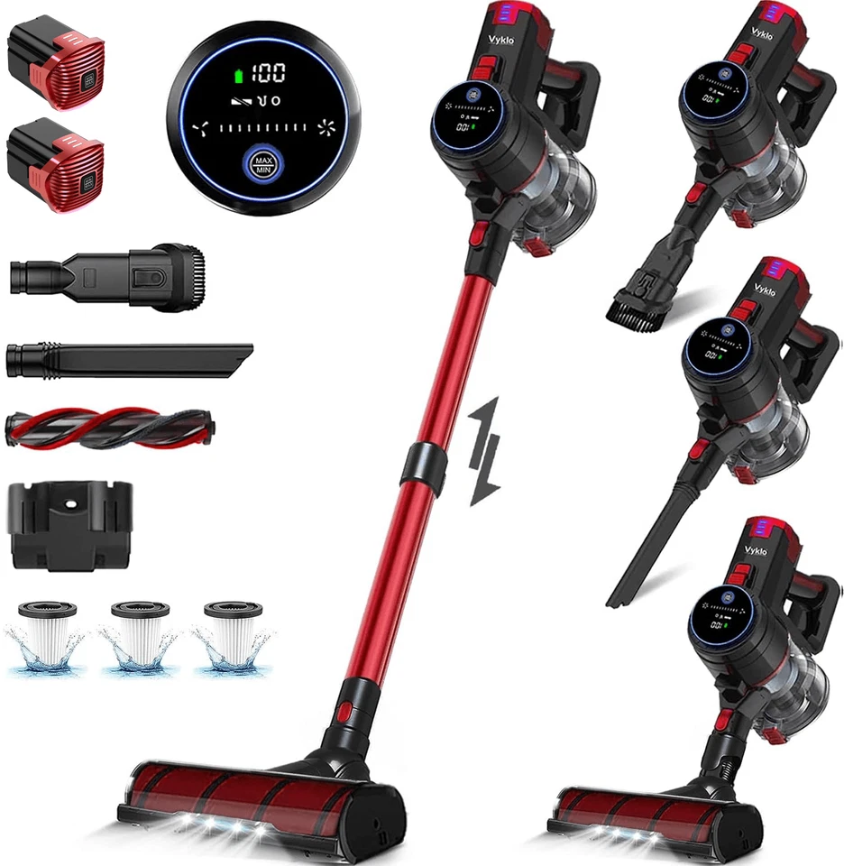 VYKLO 55Min Cordless Handheld Stick Vacuum Cleaner Floor Carpet Xtra Battery Red - Image 1 of 4