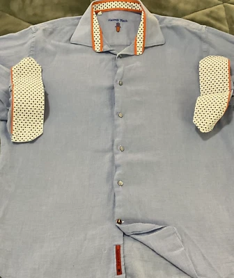 Luchiano Visconti 黑色婴儿蓝色佩斯利翻盖袖口衬衫男式 XL 码 — 第 1/4 张图片