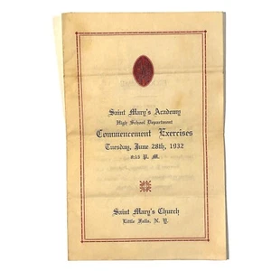 28 de junio de 1932 St. Mary's Academy Little Falls NY Programa de graduación de la escuela secundaria - Imagen 1 de 4