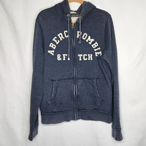 Abercrombie & Fit Full Zip Blue Sweater Unisex Distressed Faded Sweatshirt sz L - Picture 1 of 15