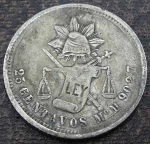 1872 Mexico 25 Centavos Silver Coin Mo Mexico City Mint KM #406.7 - Picture 1 of 4