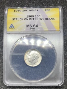 1960 10C STRUCK ON DEFECTIVE BLANK MS 64 FSB Rare Error - Picture 1 of 11
