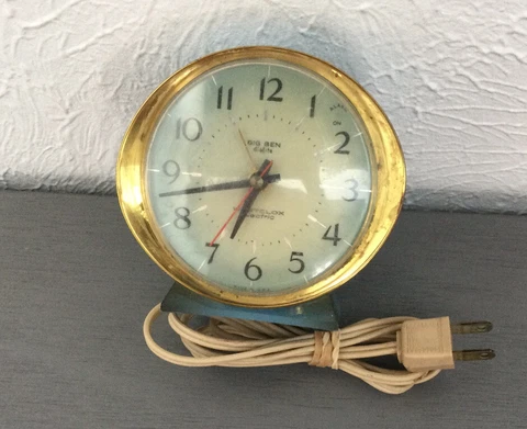 Vintage Westclox Big Ben Dialite Electric Alarm Clock Blue Gold Mid Century Cover
