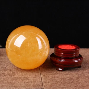 70 mm natürliche gelbe Quarz Kristall Kugel Kugel Heilstein + Ständer - Bild 1 von 4