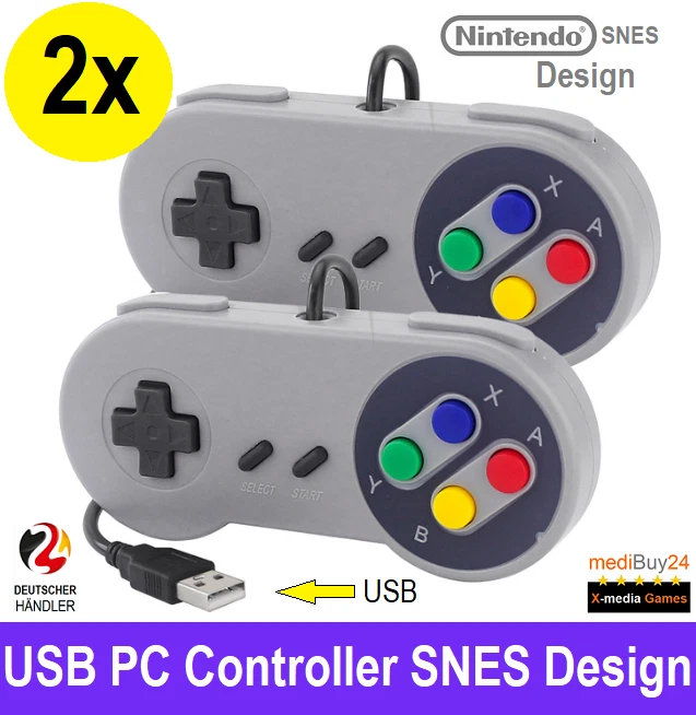 2x Manette USB pour PC Rasberry Nintendo SNES Design Super Nintendo Manette - Photo 1/1