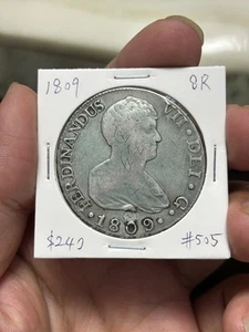 1809 S CN Spain 8 Reales Silver Coin Rare - Picture 1 of 2