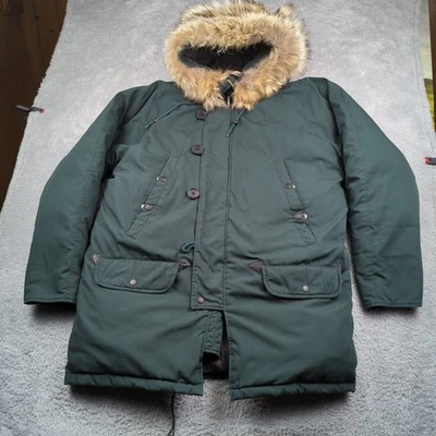 Jaqueta Spiewak Masculina Vintage M Verde Preenchimento N2B Estilo Exército Capuz de Pele Bombardeiro - Imagem 1 de 4