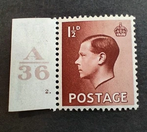 GB KEVIII 1936 1.5d Red-brown. SG459. Control A36 Cylinder 2 dot. Mint. - Picture 1 of 2