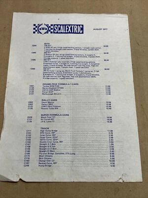 VINTAGE BOOK SCALEXTRIC CAR RACING SALES PRICE LIST BROCHURE 1:32 SCALE 1977 - image 1 of 3