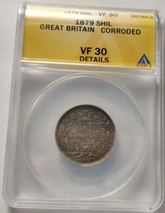 1879 GREAT BRITAIN SHILLING 12P Certified VF 30 Details ANACS Queen Victoria 3A - Picture 1 of 4