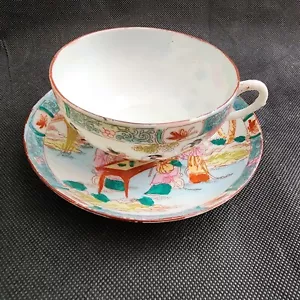 Tazza da tè piattino demitasse caffè asiatico giapponese scena geishe - Foto 1 di 9