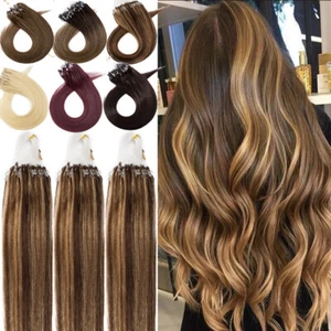 Micro Link Human Hair Extensions Micro Ring Beads Loop Real Remy Hair Balayage - Picture 1 of 44