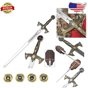 Knights Templar Sword with Etched Blade & Hardwood Plaque - 47" Collectible - Picture 1 of 6