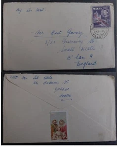 c. 1948 Malta Cover ties 3d Stamp cd Valletta-Birmingham w Cinderella - Picture 1 of 3