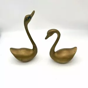 Vintage Brass Swan Figurines Pair (2) Boho MCM Birds - Bild 1 von 4