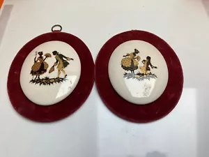 Staffordshire Ceramic Silhouette Pair of  Wall Plaques Vintage 1970's - Picture 1 of 4