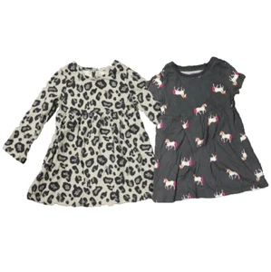 LOT OF 2 Girls' Dresses 1 Old Navy Unicorn Dress and 1 Leopard Print Gray 18-24M - Picture 1 of 10