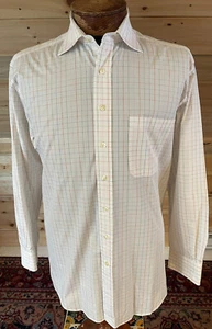 Hickey Freeman Mens Dress Shirt L 16/34 White Blue Orange Green Check Cotton - Picture 1 of 4