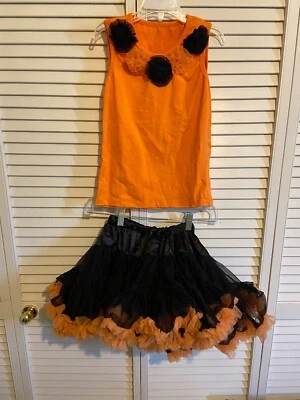 Niñas-Niños- Naranja Y Negro Dos Capas Tutú Falda y Camiseta Otoño/Halloween Foto 1 de 3